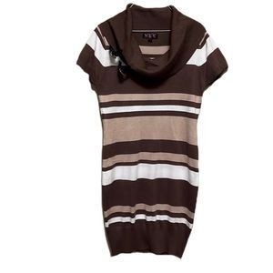 Women’s N.Y.C, Cowl Neck, Short Sleeves, Sweater Dress,Multi Colors, Size Large